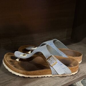Birkenstock Light Blue Snakeskin Thong Sandals